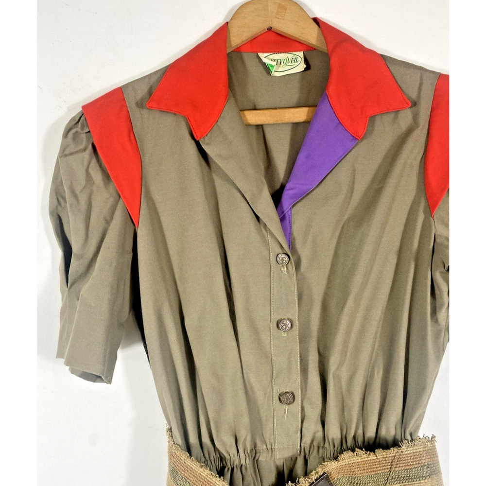 ILGWU Vintage Shirt Dress Patty O'Neil Belted Size 9/10 70s Western Cowgirl Boho - Picture 4 of 11